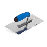 Mivos Zahnglättekelle 8x8 mm - Edelstahl Gezahnt Glättekelle 270 x 130 mm - Zahnkelle mit Softgriff - Rostfreie Glättekelle mit Zahnung 8mm - Traufel Made in EU