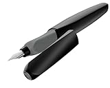 Pelikan Twist Füllhalter, Edelstahl-Feder in Strichbreite M inkl. Tintenpatrone, schwarz