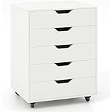 Rollcontainer mit 5 Schubladen, Mobiler Aktenschrank mit Rollen, Schreibtisch Unterschrank für Büro und Home Office, (Weiß, 49 x 40 x 65 cm)