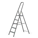 DRABEST - Stehleiter - mit 5 Stufen - bis 125 kg belastbar - 1,73 m lang - Arbeitshöhe 3 m - Trittleiter, Bockleiter aus Stahl pulverbeschichtet - für Haushalt, Malerarbeiten - Grau