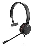 Jabra Evolve 20 SE Mono Headset – Microsoft Teams zertifizierte Kopfhörer für VoIP Softphone mit passivem Noise-Cancelling – USB-A Kabel mit Anrufsteuerung – schwarz
