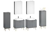 Erst-Holz Badezimmermöbel-Set Spiegelschrank Waschtisch Badschrank grau mit Füßen V-90.59F-01Doppel Set mit Füße
