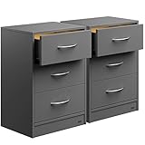 Casaria® Nachttisch 2er Set 54x39x28cm LED Holz 3 Schubladen Boxspringbett Schlafzimmer Wohnzimmer Beistelltisch Nachtschrank Nachtkästchen Tisch Grau