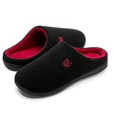 WateLves Damen Hausschuhe Winter Baumwolle Wärme Pantoffeln aus Memory-Baumwolle für Herren Unisex im Drinnen und Draussen (Schwarz Rot, 44/45 EU)