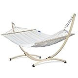 Potenza Outdoor Hängematte mit Verzinkter Gestell für 2 Personen I 100% Baumwolle Medelin Stabhängematte 215x140, 160kg I Hängemattengestell 220kg, wetterfest