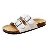 Jifenkla Pantoletten für Damen ud Herren, Sandalen Sommer mit Kork, Rutschfest Schlappen Hausschuhe, Weiß, EU 39