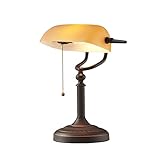 Newrays Amber Glass Bankers Schreibtischlampe mit Pull Chain Switch Plug In Fixture