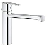GROHE Get, Niederdruck Küchenarmatur mit flachem Auslauf (Wasserhahn für die Küche, 140° schwenkbar, wassersparend dank variabler Mengenbegrenzung, werkzeugfreie Spülbecken-Montage), chrom, 30197000
