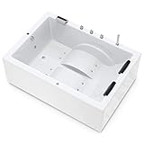 AQUADE Marburg 180x130 cm Whirlpool-Badewanne, Weiß, Rechteckig, 2 Personen, Acryl, Komplettset mit LED Beleuchtung, Armatur und Badekissen