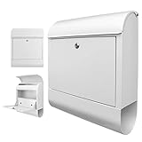 banjado® Design Briefkasten mit Motiv 38,5x46,5x13cm & 2 Schlüssel - Briefkasten Stahl weiß mit Zeitungsfach pulverbeschichtet - Postkasten A4 Einwurf inkl. Montagematerial