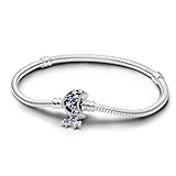 PANDORA Moments Schlangen-Gliederarmband mit Funkelndem Mond-Verschluss aus Sterling Silber, Zirkonia, Kompatibel Moments, Größe: 17cm, 592819C01-17