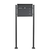 Wiltec Set Briefkasten V12 Anthrazit 360 x 115 x 320 mm mit Ständer, Wandbriefkasten mit Schloss, Sichtfenstern und Namensschild, Postkasten aus Stahl galvanisiert