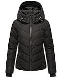 MARIKOO Damen Winterjacke warme Steppjacke mit Abnehmbarer Kapuze Samuiaa XVI Black Gr. S