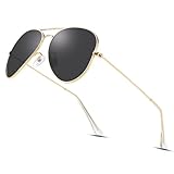 LOJUDI Pilotenbrille Herren Damen Sonnenbrille - Polarisiert Fliegerbrille Retro Piloten Sonnenbrille UV400 Schutz - Gold Rahmen/Grau Linse