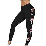 KHIRVWL Yogahose Damen Leggings Mit Weihnachtliches Weinglas Muster Jogginghose Damen Modische Stretch Hose HüFtlift Strumpfhose Sporthose Blickdicht Leggins Freizeithose Luftige Bequeme Stoffhose