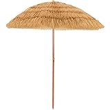 GIANTEX Sonnenschirm Hawaii Ø 200 cm Gartenschirm Balkonschirm knickbar Strandschirm mit Fransen Terrassenschirm mit Verankerung rund Hawaii Schirm beige