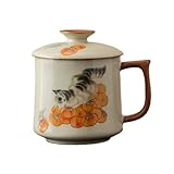 RYUQW3RE Kaffeetasse, Keramikbecher mit Deckel und Henkel, ideal for Zuhause, im Büro und beim Kaffeetrinken