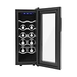 33L 12 Flaschen Weinkühlschrank Indoor/Outdoor Flaschenkühlschrank 12-18℃ mit LED Touchpanel, Glastür und Innenbeleuchtung Kleiner Weinschrank Getränkekühlschrank für Zuhause, Bar 25.8x50.2x63.7cm