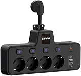 Xeletu 4 Steckplätzen Steckeradapter mit Touch Nachtlicht 2 TypC 2 USB Anschlüssen Steckdose EU Steckdosenleisten Einzelschaltbar Überspannungsschutz Steckerleiste für Büro Hause Reisen