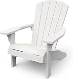Keter Troy Adirondack Gartenstuhl weiß, wetterfest, Holz-Look, stabil bis 160 kg, ergonomische Sitzfläche, pflegeleicht, für Terrasse & Balkon, 81x93x96,5 cm