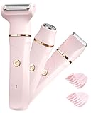 Rasierer Damen,3-In-1 Intimrasierer für Frauen,Gesichtshaarentferner für Frauen,Damenrasierer Elektrisch für Beine, Arme, Achseln und Bikinizone,Wiederaufladbarer Ipx7 Wasserdicht Trimmer Damen, Rosa