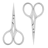 2 Stück Bartschere Edelstahl Augenbrauenschere 9cm Nasenhaarschere Professionelle Gesichtshaarentfernung Edelstahlschere für Haare, Nase, Wimpern und Augenbraue