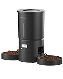 Miaosical Futterautomat Katze mit Doppelnäpfen für 2 Katzen, Kätzchen & kleine Hunde Futterspender (Schwarz, 4.2L+Grundlegend 2 Schalen)