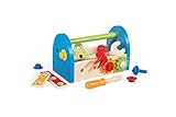 Hape Werkzeugkasten - aus Holz mit Zubehör, farbenfrohe Werkbank Hammerspielset für Kinder, Motorik- und Rollenspielzeug, 17-teilig, ab 3 Jahren
