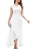 Bbonlinedress Weißes Kleid Abendkleid Damen lang Sommerkleid Spitze Chiffon Vokuhila Ballkleid Hochzeit Brautjunferkleid White M