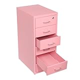 Rollcontainer mit 6 Schublade, Mobiler Aktenschrank, Metallschrank, Aktenschrank Abschließbar mit Schlüssel, Schubladenschrank, Aufbewahrungsschrank für Zuhause und Büro, 28 x 41 x 69cm (Rosa)