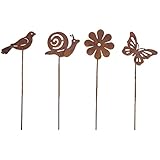 Gartendeko Rost,4er Set Garden Gartenstecker,Roststecker aus Edelrost Metall, Rost Deko für Garten Terrasse Balkon Blumentopf