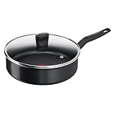 Tefal Schmorpfanne mit Decke 24 cm Start'Easy, Induktion, Titanium-Antihaftversiegelung, Thermo-Signal bei idealer Brattemperatur, Bratpfanne für alle Herdarten geeignet, Aluminium, schwarz, C26732