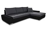 Ecksofa mit Schlaffunktion Faris - Couch mit Bettkasten, Big Sofa, Sofagarnitur, Couchgarniitur, Polsterecke, Bett (Schwarz + Graphit (Madryt 1100 + Inari 94), Ecksofa Rechts)