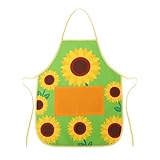 TGFIX Gärtner Schürze für Erwachsene Gartenschürze mit Sonnenblumen Damen Grillschürze mit Taschen Herren Grüne Küchenschürze wasserdichte Kochschürze für Garten Bauernhof Küche BBQ