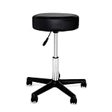 dibea MH00556 Drehhocker aus Kunstleder Rollhocker Praxishocker Büro-Hocker höhenverstellbar mit Rollen Schwarz