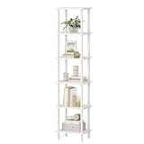 HOOBRO Bücherregal mit 6 Ebenen, Retro-Standregal, DVD-Regal, Büroregal, offene Ablagen, Freistehendes Regal, Einfache Montage, für Wohnzimmer, Büro, Weiß EWW165SJ01