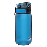 Ion8 Kinder Trinkflasche, 350ml, Auslaufsicher, Einhandöffnung, Sichere Verriegelung, Spülmaschinenfest, BPA-frei, Tragegriff, Klappdeckel, Leicht zu Reinigen, Klimaneutral, Blau