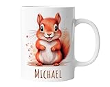 Kindertasse mit Namen | Freches kleines Eichhörnchen | Personalisierte Keramik Tasse mit Tieren | für Kinder, Jungen & Mädchen – Geschenk, Geburtstagsgeschenk, Namensgeschenke, Kaffeetasse