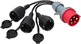CEE Adapter 400V 16 A Stecker auf 3X Schuko 230V – Hochstromtauglicher Verteiler | 0,5m Industriekabel (5,26mm²) | Temperaturbeständig (-25°C bis +70°C) | Für Wohnmobil, Baustelle & Event
