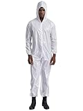 Aiihoo Herren Arbeitsoverall Langarm Kapuzen Schutzoverall Ganzkörper Bodysuit Jumpsuit Arbeitsanzug Schutzanzug Arbeitsuniform Arbeitskleidung Elfenbein L