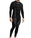 Snocks Herren Thermo Set Gr. XL I Wärmende Thermounterwäsche für Männer I Ski, Jogging, Spatzieren oder für die Freizeit ideal geeignet I Funktionsshirt Herren Langarm und Funktionshose Set I Schwarz