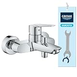 GROHE Start, Badewannenarmatur mit Werkzeug (Duscharmatur für Badewanne, Auto-Umstellung Wanne/Brause, integriertes Rücklaufventil, Metallhebel, S-Anschlüsse, Mischbatterie), chrom, 24206002