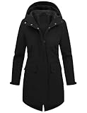 Vancavoo Übergangsjacke Damen Wintermantel Lang Leichte Jacke mit Kapuze Softshellmantel Übergang Mantel Parka Übergangsmantel für Frühling Herbst,Schwarz,L