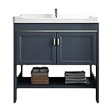 Badezimmer-Waschtischschrank mit Waschbecken-Oberseite, Kombi-Set, Einzelwaschbecken, Bodenstehend, Waschstation, Handwaschbecken mit Ablagen für Hinterhof, Garage, Camping, Handwaschstation, weißer