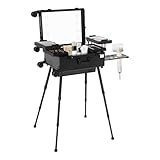 Kosmetik Trolley 3-in-1 Make up Koffer, Profi Kosmetikkoffer Schminkkoffer Groß mit LED + Spiegel, Beauty Case Nagelkoffer Multikoffer mit Rollen, Schwarz