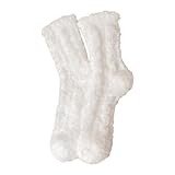 Damen einfarbige Teppich-Plüschsocken, Winter, niedlich, verdickter Boden, schlafende Plüschsocken, Vintage-Strümpfe für Frauen, weiß, Einheitsgröße