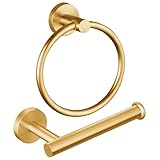 Handtuchring & Toilettenpapierhalter, 2-teiliges Badezimmer-Hardware-Set, Edelstahl SUS304, Handtuchhalter & Toilettenpapierhalter, stabiles Badezimmerzubehör für Zuhause oder Küche, Gold