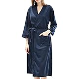 MJGkhiy Morgenmantel Damen Herbst Winter Baumwolle Waffel Bademantel Weiche Schlafanzug Nachtwäsche Elegant V-Ausschnitt Morgenmäntel Kimono mit Taschen und Gürtel Loungewear für Spa Hotel Reisen