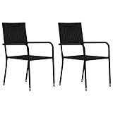 ILLUCIONE Stapelstühle aus Rattan, 2 Stück, stapelbar, schwarz, Polyrattan, Esszimmerstühle, Gartenstühle, schwarzes Polyrattan, wetterbeständig, langlebig, für Ihren Garten, Terrasse, Terrasse