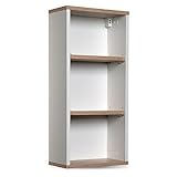 BadeDu Arc Hängeschrank mit Wandmontagematerial, Regal mit viel Stauraum und Zwei Einlegeböden, Badezimmerschrank aus hochwertigem Holzwerkstoff in trendigem Weiß/Eiche